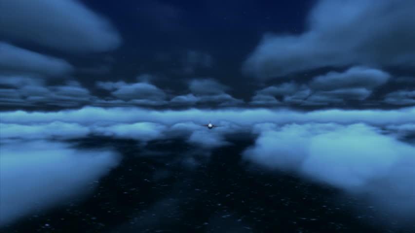 A Tomahawk Cruise Missile flying over the sea at night. High-quality detailed