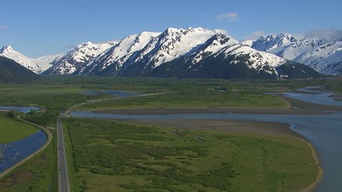 Aerial shot of Alaska, nature and roadway