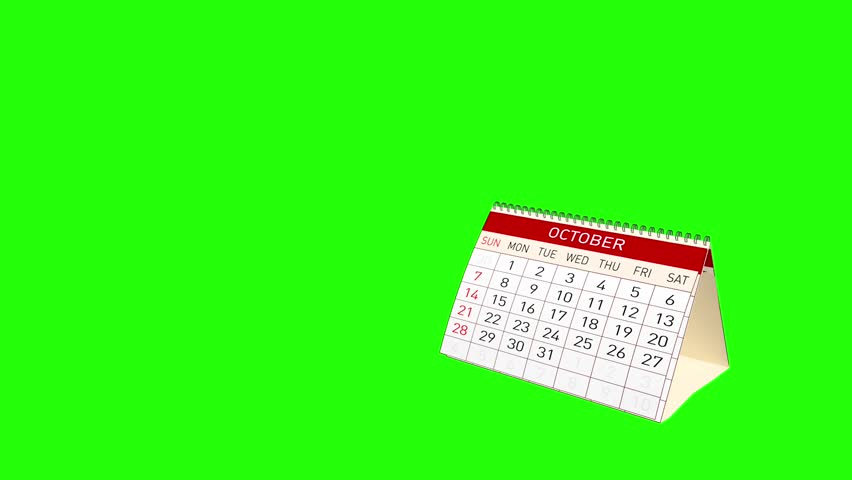 turning the pages of a calendar for 1 year on a white and green background