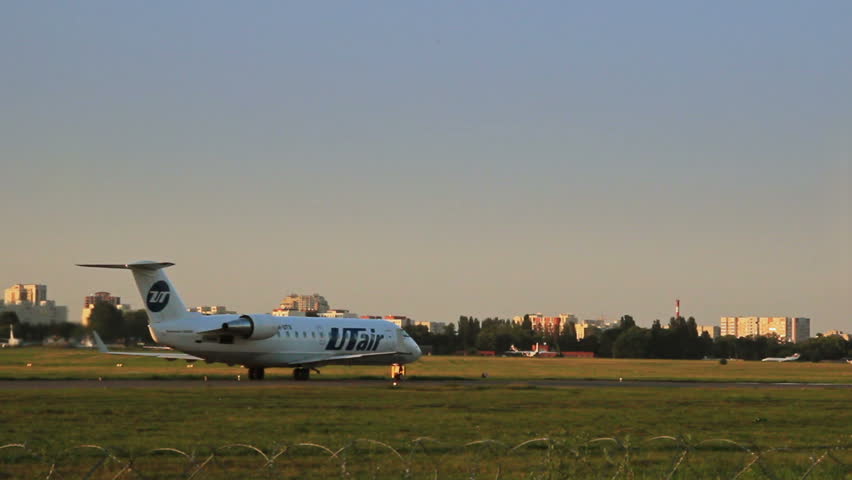 KIEV, UKRAINE - JULY 10: International Airport Kyiv, July 2013. Utair Canadair