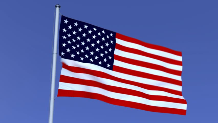 United States Flag animated against a blue sky