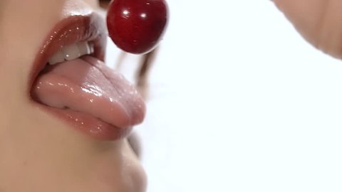 nice lady eating a cherry