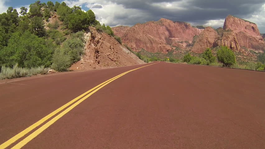 Driving down beautiful Zion National Park 3. Pont of view, Beautiful Kolob Canyon part of Zion National Park. Part of the Colorado Plateau, Great Basin and Mojave Desert of southwest Utah. 