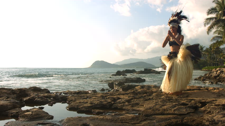 Polynesian dancer performs, slow motion