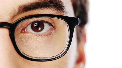 close up hipster man eye character series isolated on pure white background