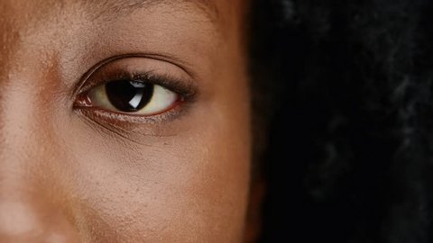 close up african woman eye character series isolated on pure white background