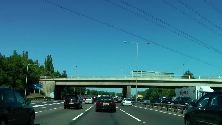 Driving clip of traffic congestion on M25 Ringroad around London