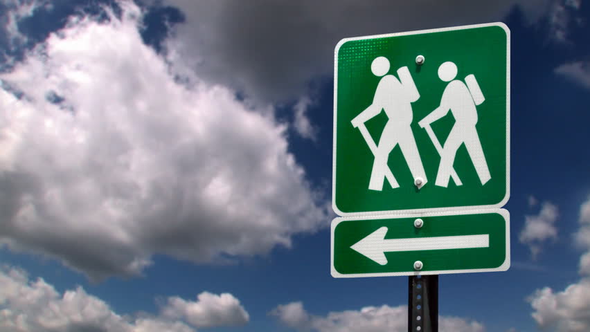 Hiking trail road sign.	