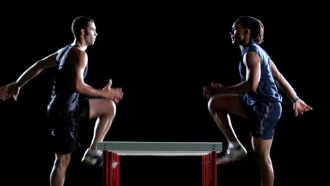 Two Men Side Step Over Hurdles Stock Footage Video (100% Royalty-free ...