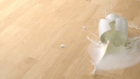 Dropping cup of milk and breaking on wooden floor shooting with high speed camera, phantom flex. - Powered by Shutterstock - Get 15% off with code: PIKWIZARD15