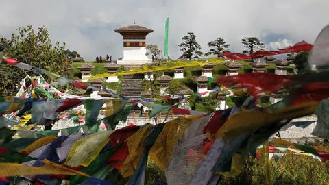 Chortens or Stupas built at the head of the Dochula Pass, Thimphu, Bhutan, Asia