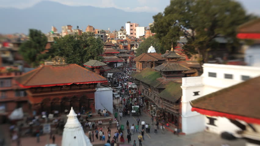 Nepal - October 2011: Overhead view over Durbar square, Bhaktapur City, Nepal in the Kathmandu Valley, Asia