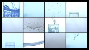Water splashing and pouring, video montage