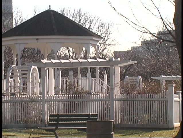 Gazebo in park in winter