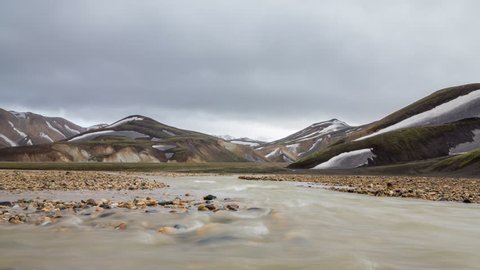 Loop-ready long exposure of river and colorful mountain landscape in Landmannalaugar, Iceland (available in 4K)