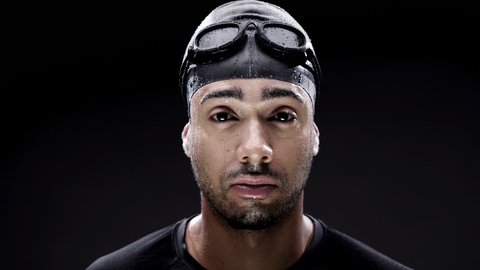 Swimmer portrait professional athlete is a confident winner