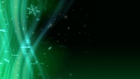 Animated snowflakes on a blue wavy  background with copy-space. The clip is loop able. Green version.
