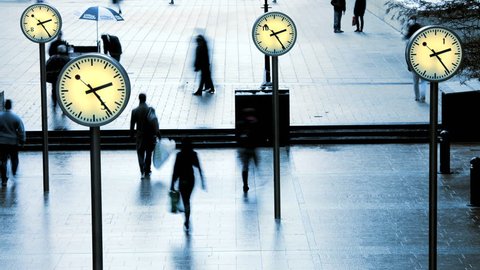 London - February 2011: Time lapse of pedestrian traffic at Canary Wharf, London, United Kingdom