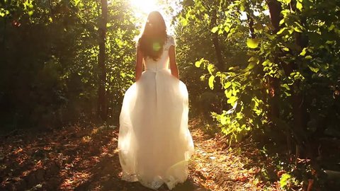 Princess Dress Woman Running Fairy Tale Forest Concept HD