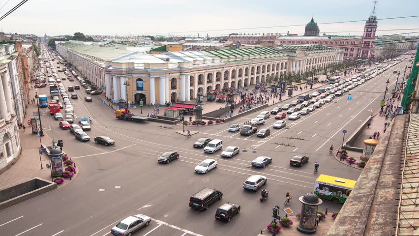 Timelapse: Bird's-eye view traffic on the St. Peterburg center, Russia  (shot