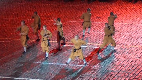 MOSCOW - SEPTEMBER 1: Shaolin Temple of China  presentation on International Military Music Festival Spasskaya Tower on September 1, 2013 in Moscow.
