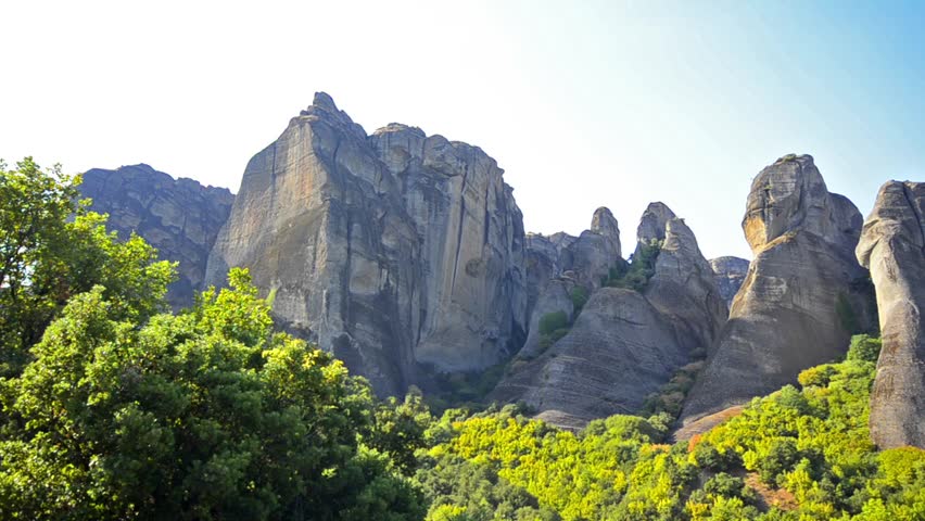 Cliffs of Meteora, Greece. The monks of Meteora lived in the shelves of these