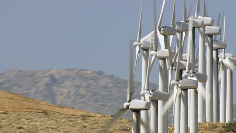 Aerial shot of wind turbines in Southern California