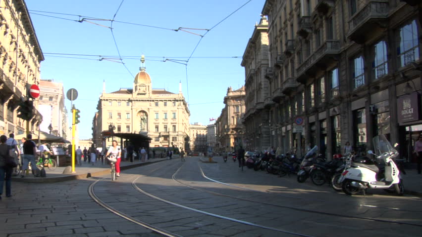 Typical yellow trams in Milan (Italy)