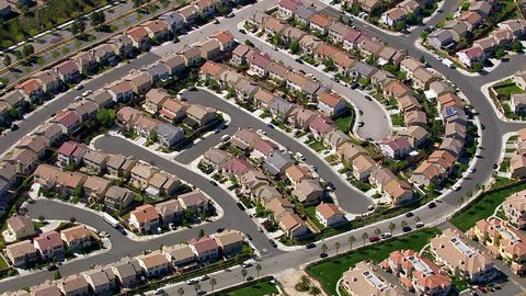 Aerial shot of housing development 库存视频
