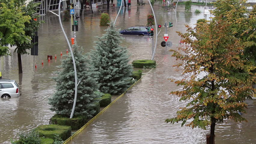 Tulcea, Romania - September 13, 2013: European city flooded after a heavy rain 