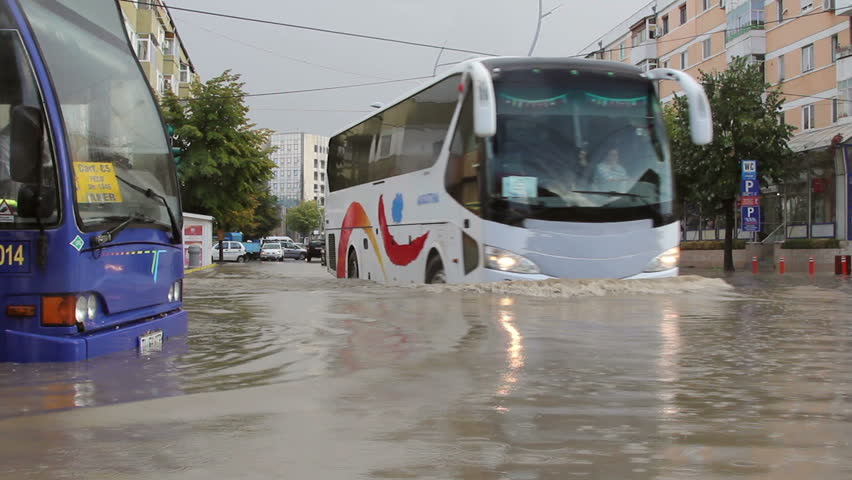 Tulcea, Romania - September 13, 2013: European city flooded after a heavy rain 