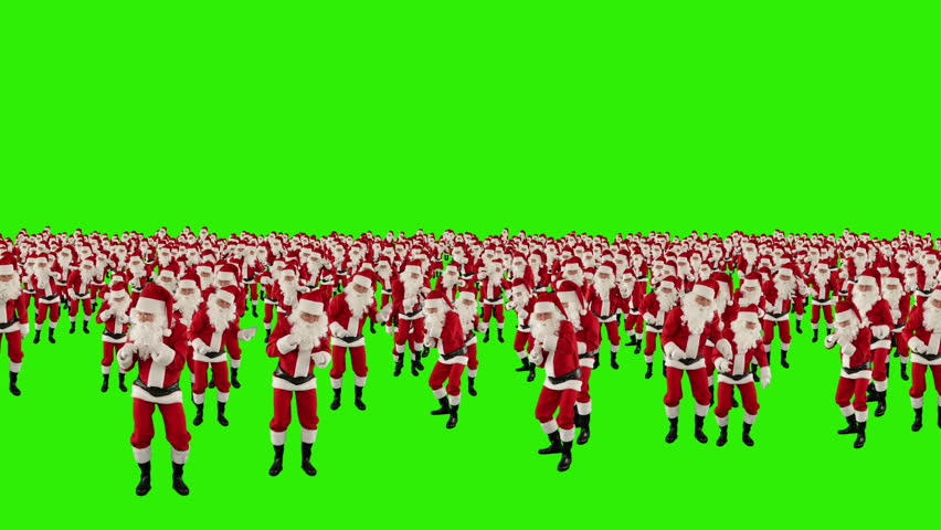 Santa Claus Crowd Dancing, Christmas Party cam fly over, Green Screen