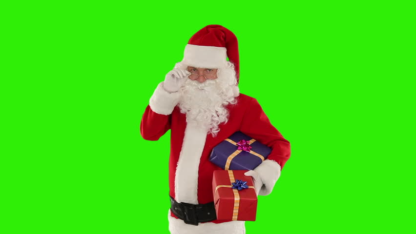 Santa Claus holding presents, Green Screen