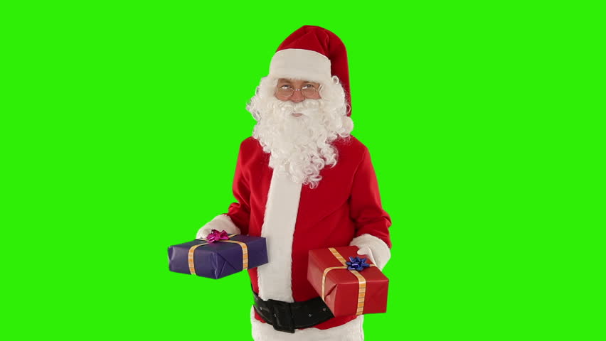 Santa Claus weighting presents, Green Screen