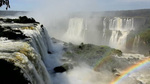 Overhead scenic landscape of the beautiful Iguacu Falls with rainbow, Foz Do Iguacu, Brazil