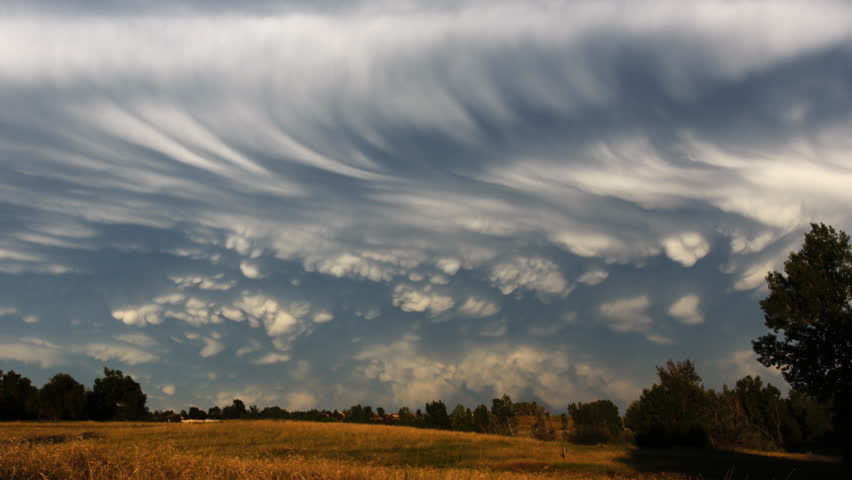 Timelapse of mammatus clouds, a type of cumulonimbus cloud, caused by downdrafts