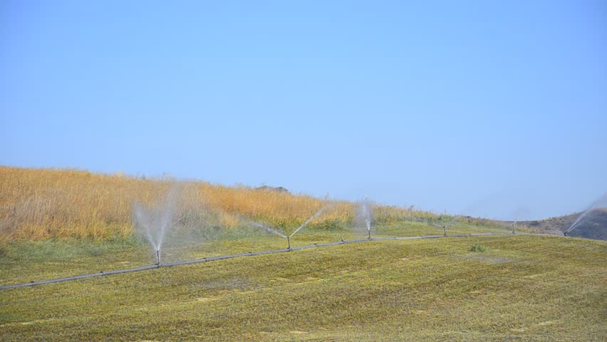 Water sprinkler showering agriculture cultivated field land