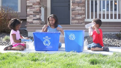 Portrait of African American children recycling  Stock Video