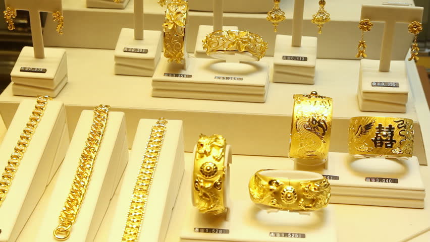 HONG KONG - FEBRUARY 16: Window Display of Gold Jewellery, shot on February 16,