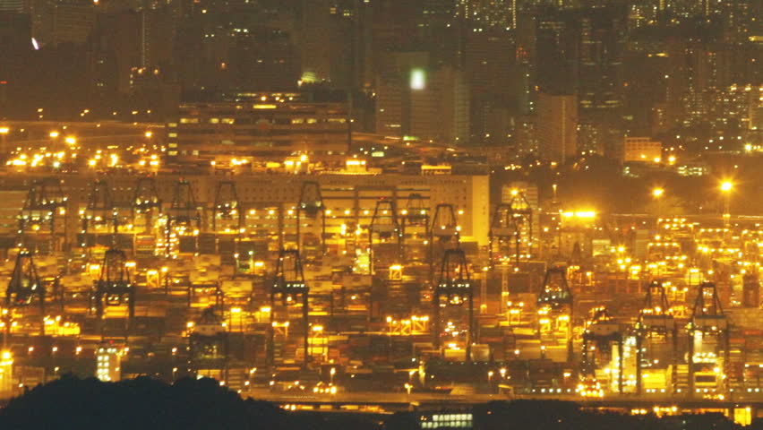 Hong Kong Kwai Tsing Container Terminal at Night