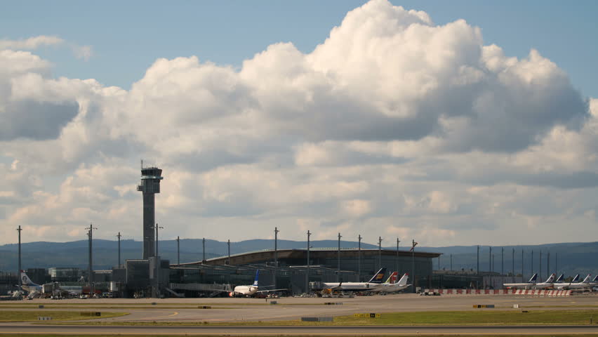 OSLO AIRPORT 15 SEPT 2013: Beautiful time lapse of tower and terminal area of