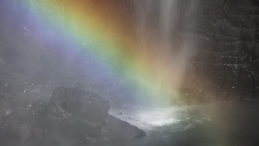 Rainbow in water spray;  Iguazu falls, Argentina (HDV 1080i50, Can. HV30).