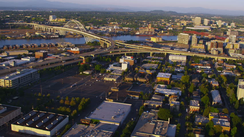 Aerial shot of Fremont bridge, Portland, Oregon