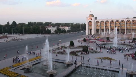 BISHKEK, KYRGYZSTAN - 27 JULY 2013: People visit the popular 'Ala Too' square in Bishkek, Kyrgyzstan
