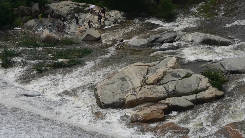 Torrential waterfall & spray cover stone,Mountain Tai-shan. gh2_06550