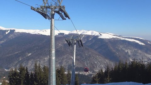People in Alps Ski Lift, Alpine Cable Car, Winter Sports, Tourists Skiing