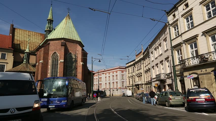 Street scene in historical center of Krakow, Poland