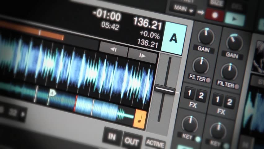 Digital DJ Software playing mp3 showing waveform, and konbs for fx pitch and BPM | Shutterstock HD Video #4700792