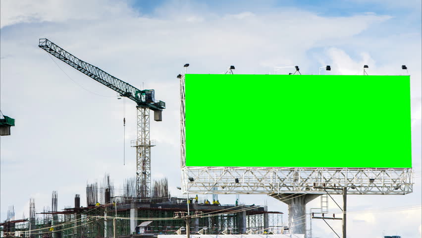 time lapse construction site and big billboard three colors shot