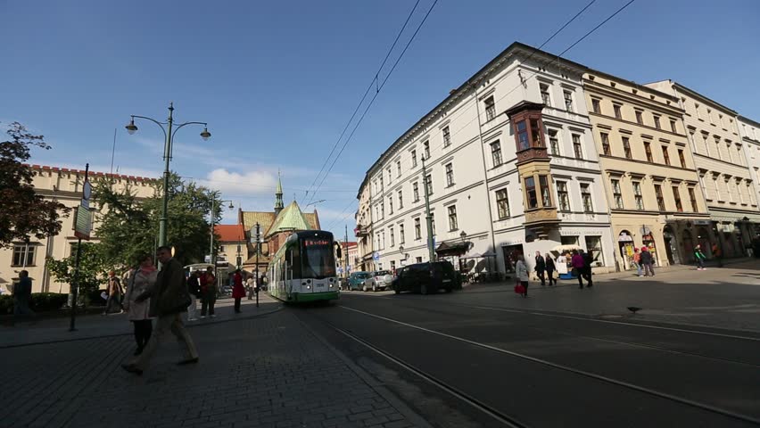 KRAKOW, POLAND - SEPT 18: One of the streets in historical center of Krakow, Sep